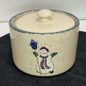 2003 Home & Garden Party Snowman Butter or Cheese Crock W/Lid Made in USA 3¼”X5"